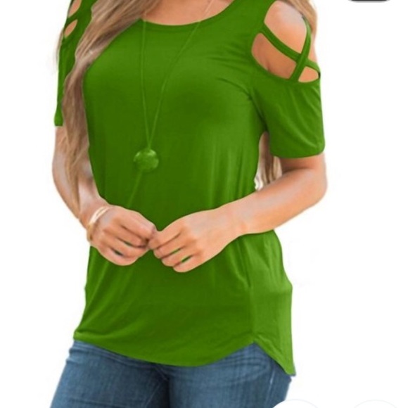 Tops - Green cold shoulder top